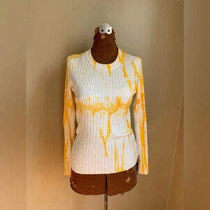 525 tye dye sweater, thin yellow crew neck knit